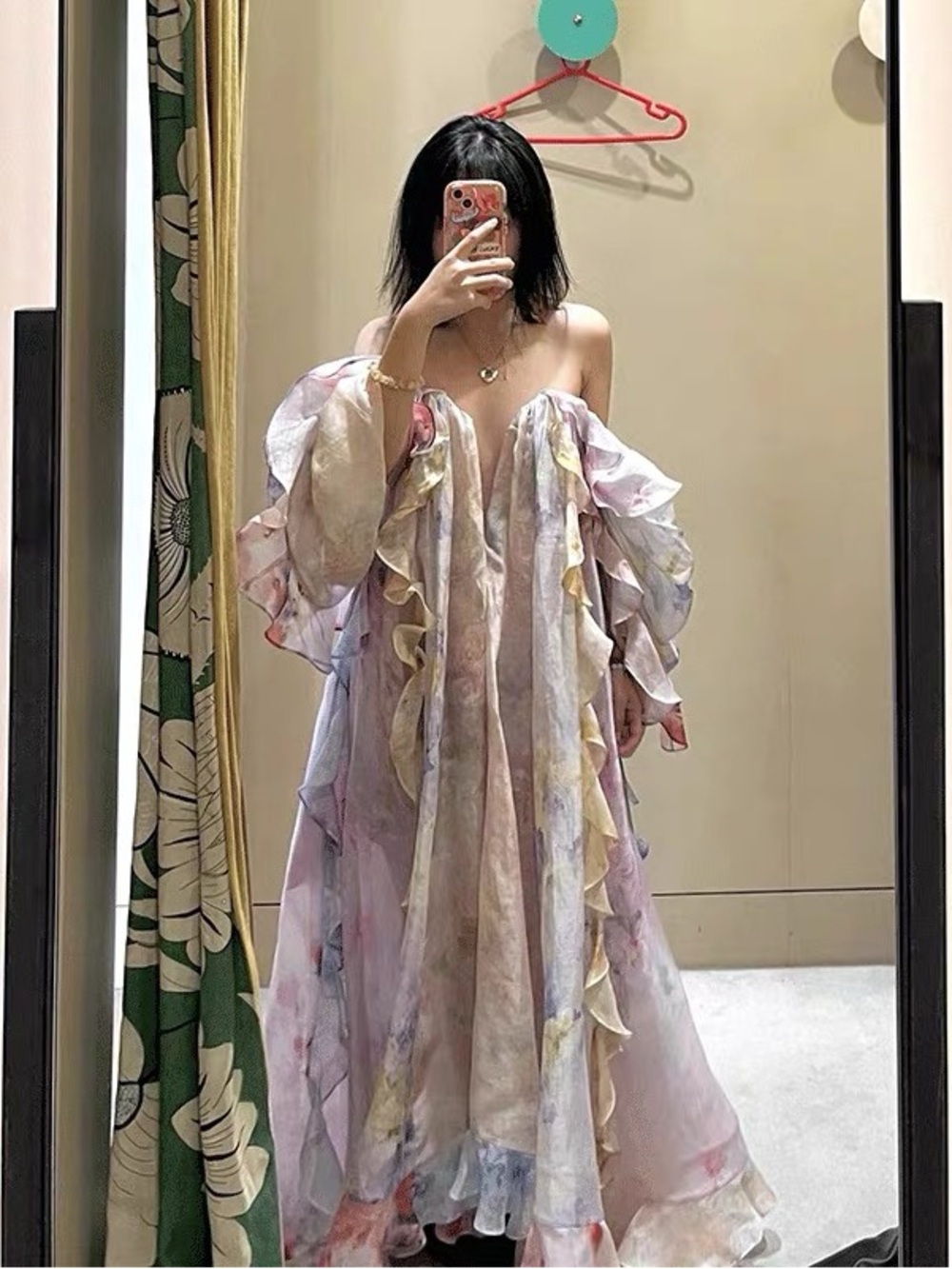 Designer-style Ruffled Pastel Floral Maxi Gown New